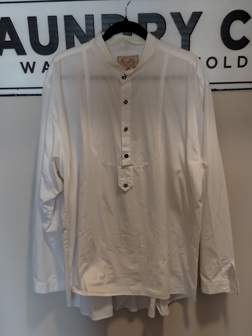 Scully White Mandarin Collar Button-Front Casual Shirt